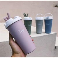 eco friendly 17oz500ml insulated coffeetea mug portable handle lid vacuum cup 188 stainless steel thermos straw water bottle
