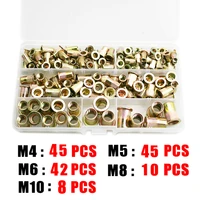 150 piece boxed color zinc rivet nut set m4 m5 m6 m8 m10 flat head riveting pull riveting vertical thread nut assembly gold
