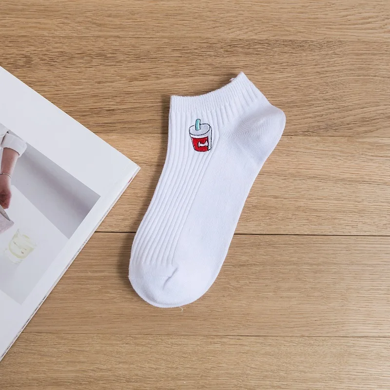 Coke Short Новые хлопковые носки с вышивкой Kwakii, корейские белые забавные носки с героями мультфильмов, сезон лето-весна, мягкие дышащие носки, Прямая - Цвет: Coke Short