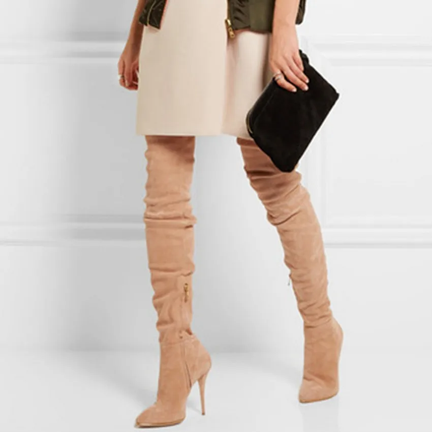 

2020 Brand Stretch Suede Leather Thigh High Heels boots Women Winter Boots Stiletto Heels Sexy Over the Knee Boots Female Shoes