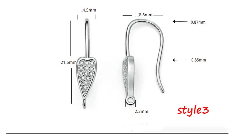 Style3 2 шт покрытые серебром 925 крючок для сережек, циркон, кристалл, застежка установка для DIY серьги изготовление, поиск ювелирных изделий серьги ювелирные изделия аксессуары - Цвет: Style3