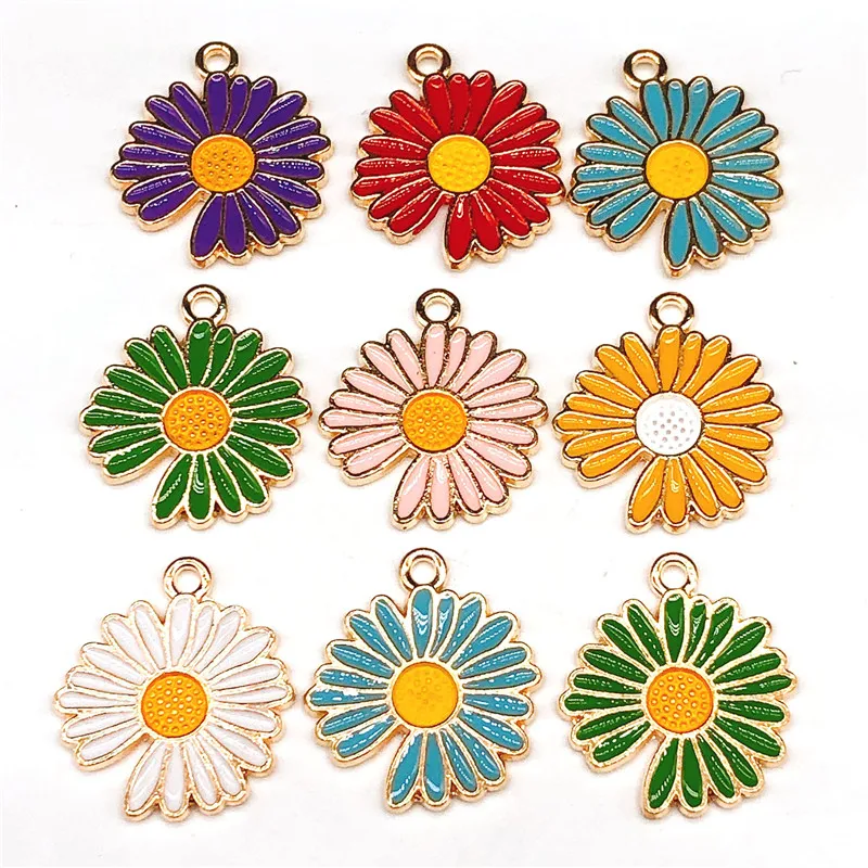 

4PCS Alloy Flowers Charm Dripping Oil Pendant DIY Charms for Jewelry Making