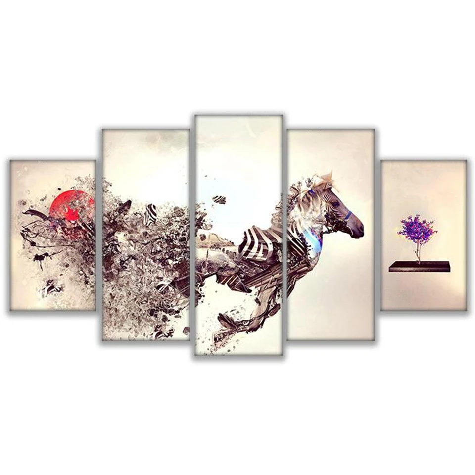 

Modern HD Printed Wall Art Frame 5 Pieces Abstract Broken Animal Zebras Bouquet Canvas Pictures Painting Posters Home Decoration