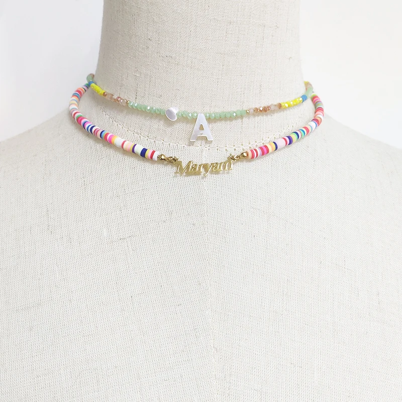 Personalized Name Necklace Colorful Silicone Clay Beaded Choker For Women Christmas Gift Handmade Birthday Gift for Girls