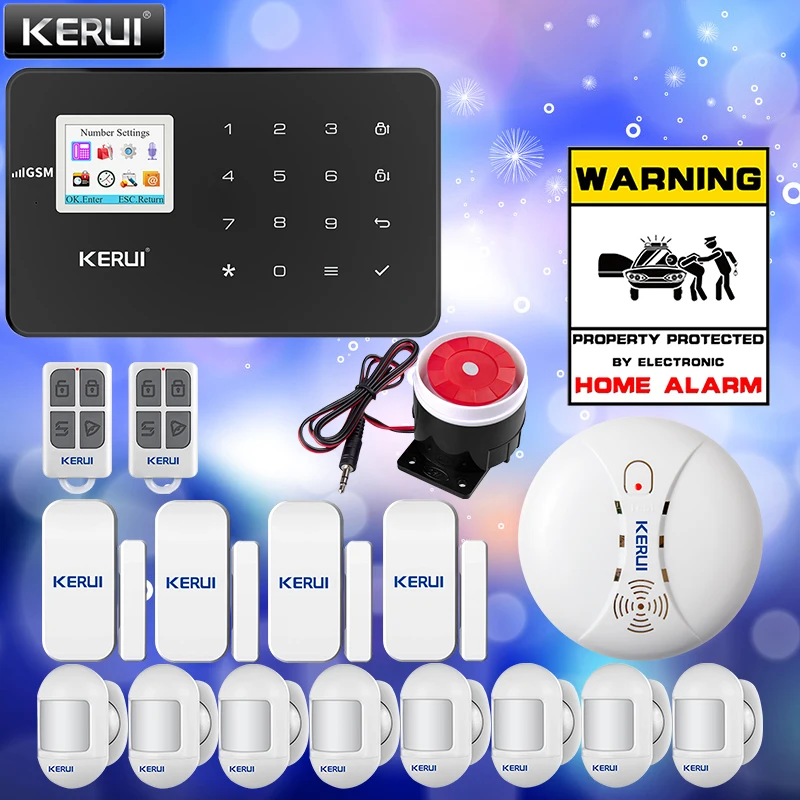 

KERUI Smart Home Alarm System G18 GSM Wireless Connections App Control 433MHZ Frequency Black Host Smoke Sensor Door Sensor Kit