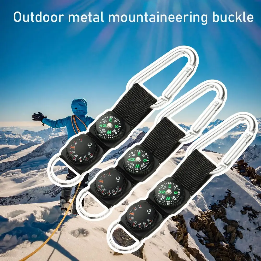 

3 In 1 Compass Thermometer Carabiner Outdoor Hiking W Keychain Hanger Key Ring Camping Climbing Hiking Multifunction Keychain