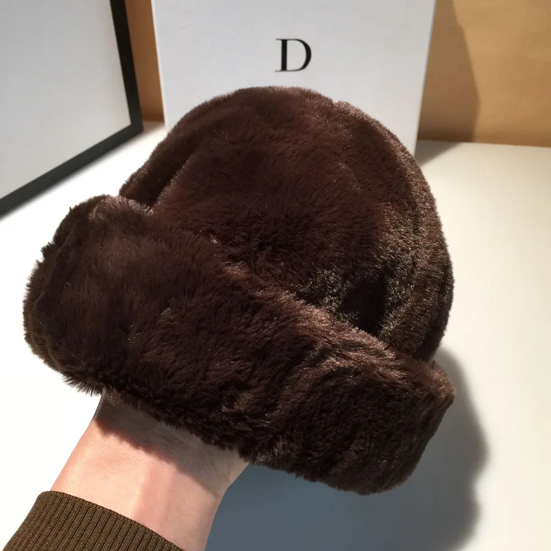 

New Autumn Winter Fashion Outdoor Mink Women Hat Warm Bucket Hat Fisherman Hat Leisure All-match Hat Thicken Ladies Basin Hat