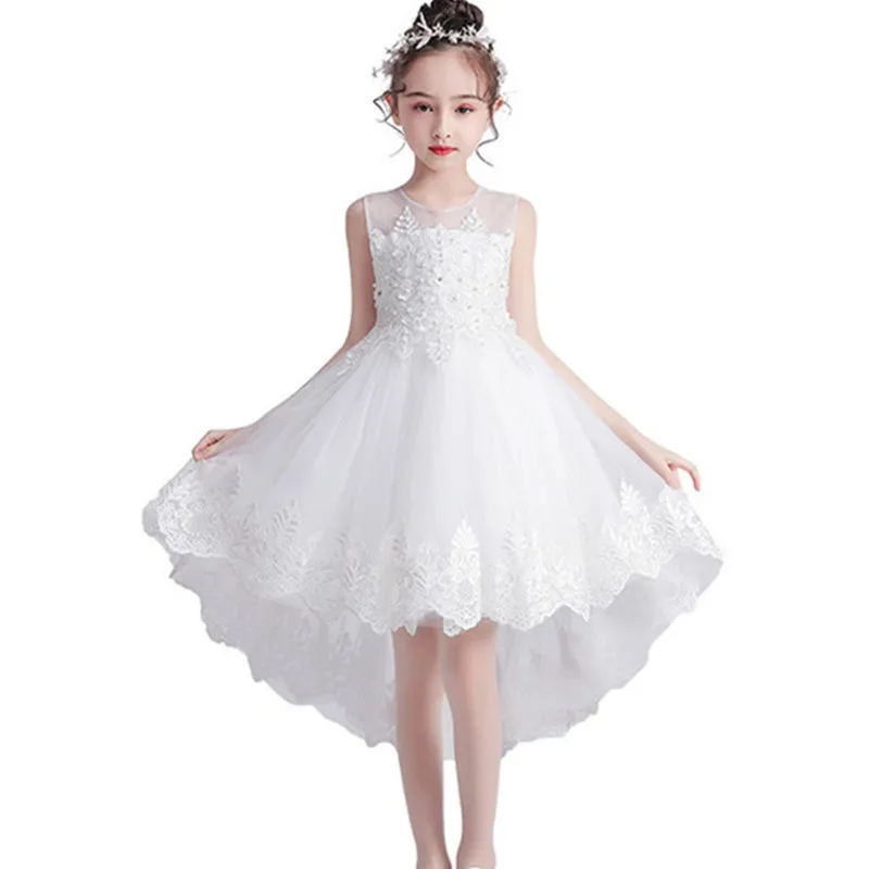 

Детское фатиновое платье принцессы, элегантное платье для первого причастия, с аппликацией и цветами, на день рождения, официальное, свадеб...