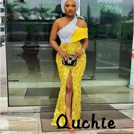 

Old Yellow Slit One Shoulder South Africa Evening Dresses Special Occasion Party Dress robe soiree Prom Gown Custom Made Plus