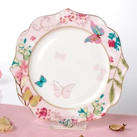 ceramic round plates dishes bone china butterfly dessert fruit cake plate home dinnerware decoration free shipping