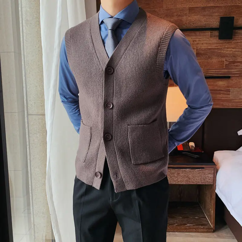 Осенний Однотонный свитер кардиган жилет для мужчин устойчивый к катышкам без