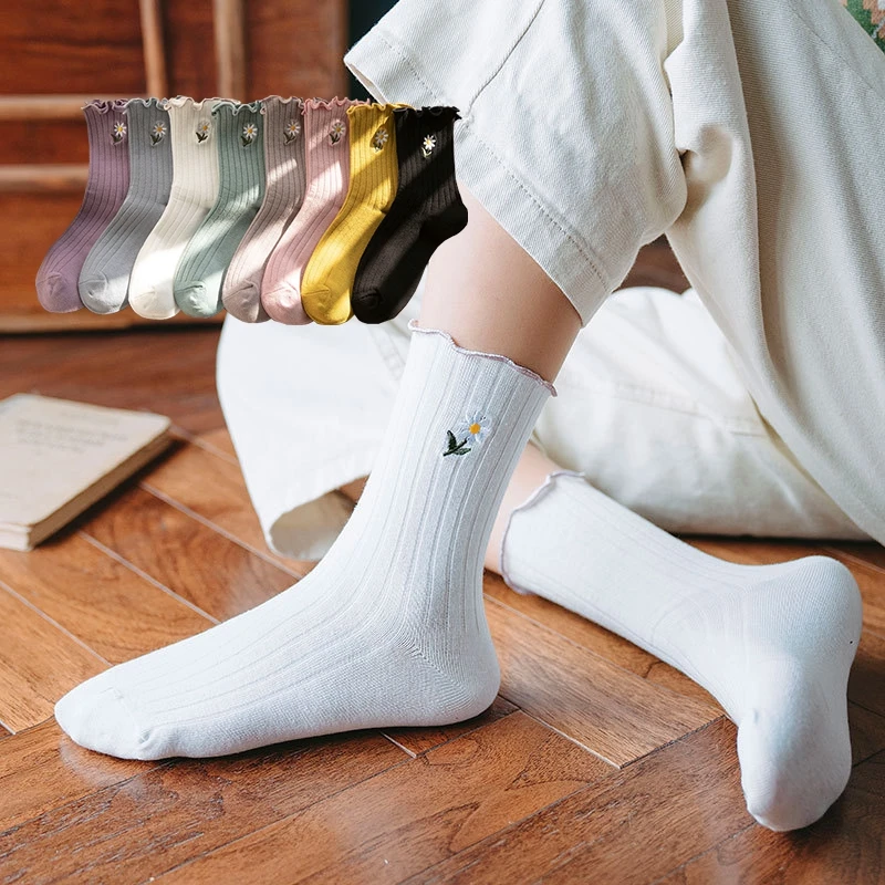 Свежий оборками с цветочным принтом нескользящих носочков для женщин милые 100