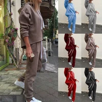 2021 women 2 piece outfits solid pullover sweatsuits long sleeve pullover sweatshirt skinny long pants fitness tracksuit set