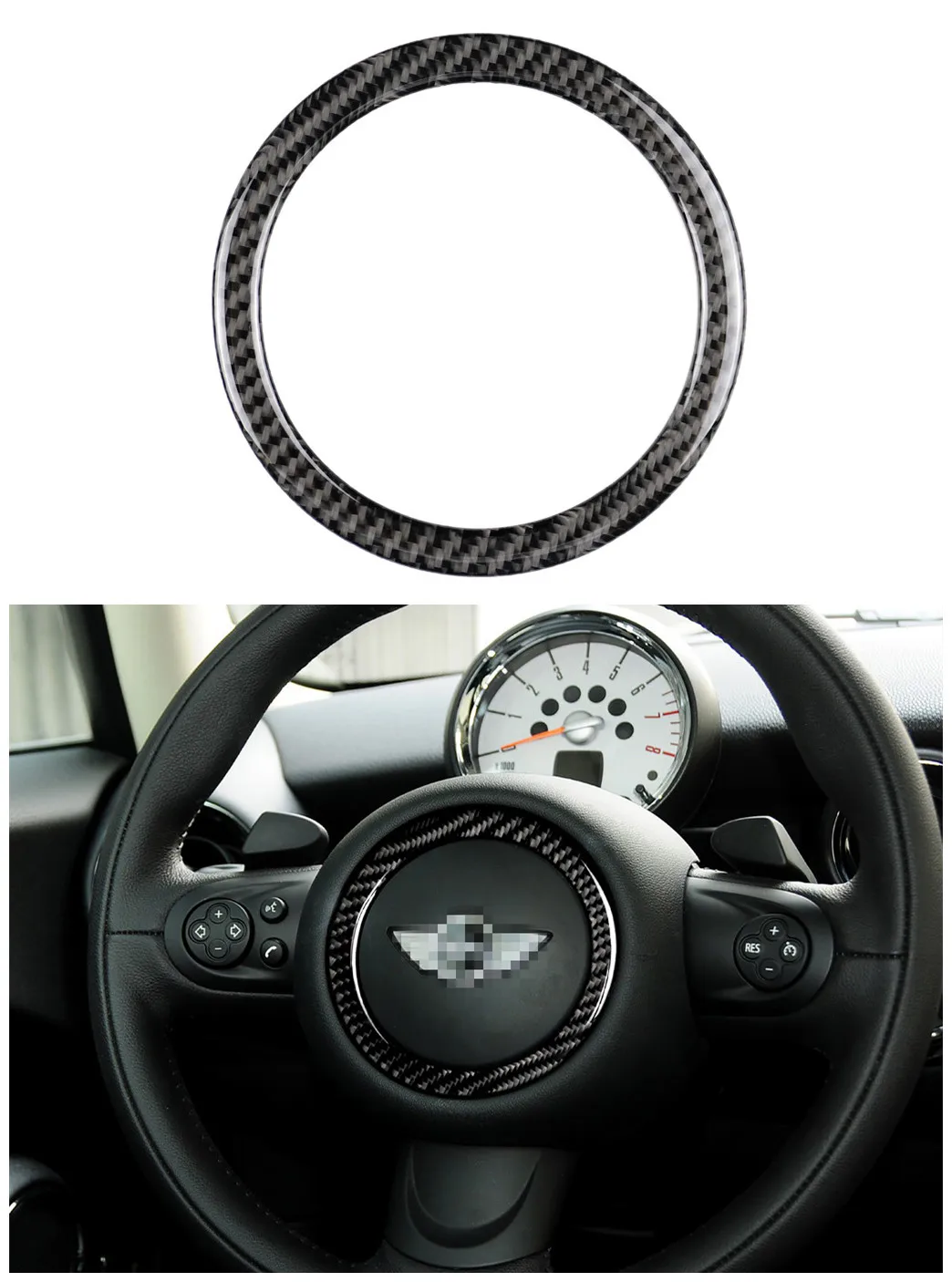 

Genuine Carbon Fiber For BMW MINI R55 R56 COUNTRYMAN R60 PACEMAN R6 2007-2013 Car Steering Wheel Cover Trim Styling Sticker