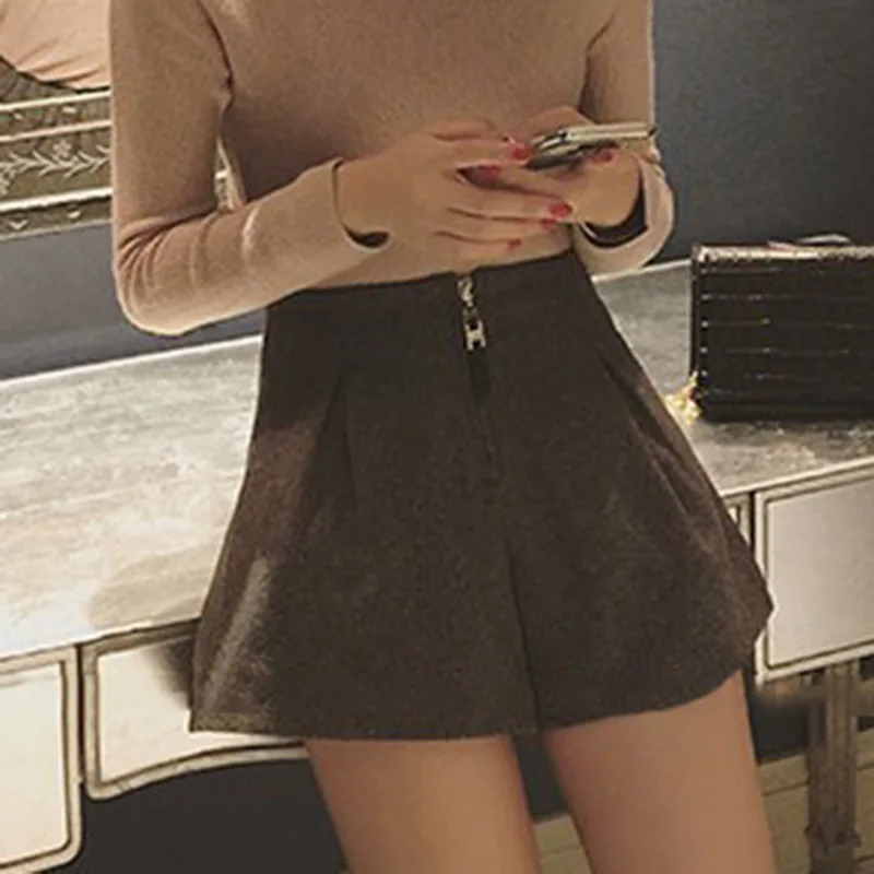 Зимние шерстяные шорты для женщин с высокой талией женские свободные толстые
