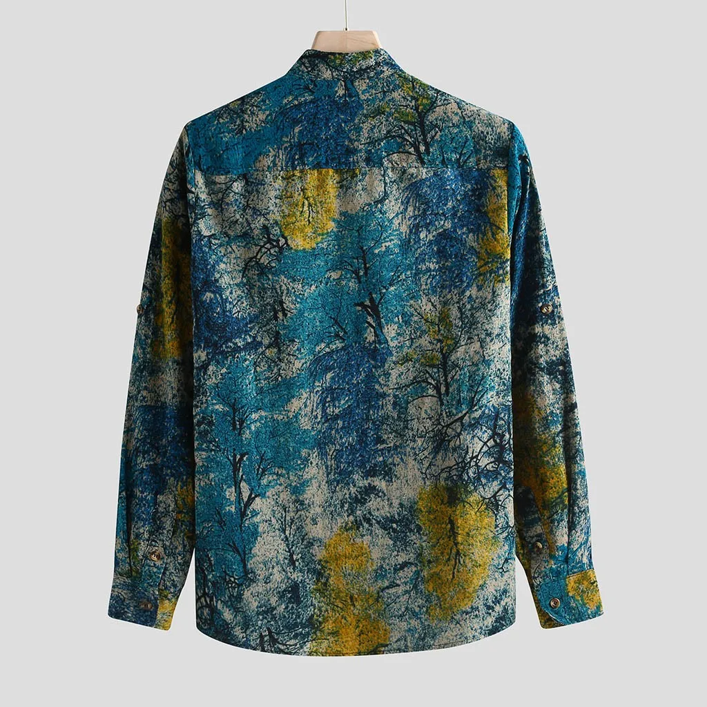 Мужская винтажная рубашка с принтом Feitong Повседневная Мягкая приталенная