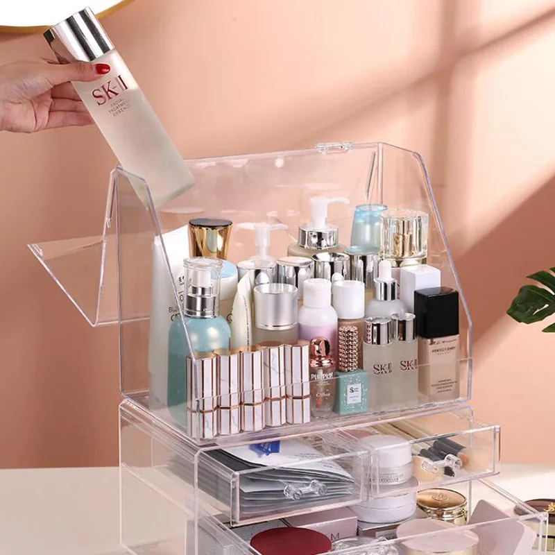 Вместительный ящик для хранения косметики настольный пыленепроницаемый стеллаж