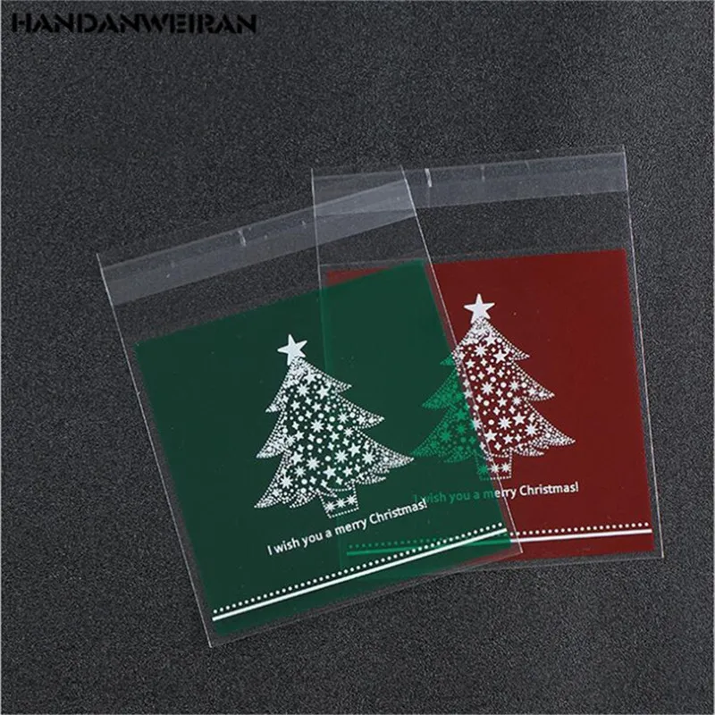 Горячая Рождественская елка выпечки пакет двухцветная самоклеющаяся сумка