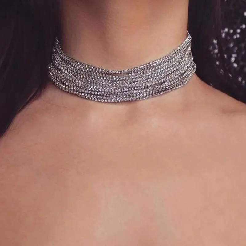 

Stonefans Fashion Full Rhinestone Chain Round Multi layer Choker Collar Jewelry Initial Crystal Bling Necklace Choker Statement