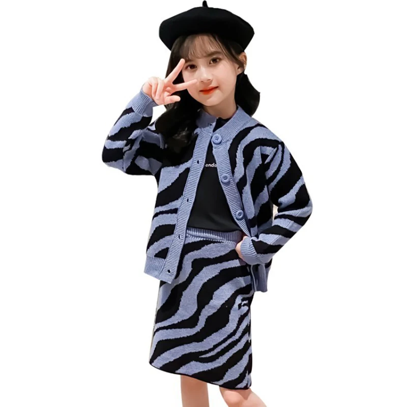 Комплект одежды для девочек осень 2021 вязаный кардиган свитер юбка костюм
