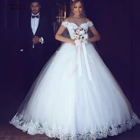 vensanac sweetheart lace appliques ball gown wedding dresses off the shoulder short sleeve bridal dress