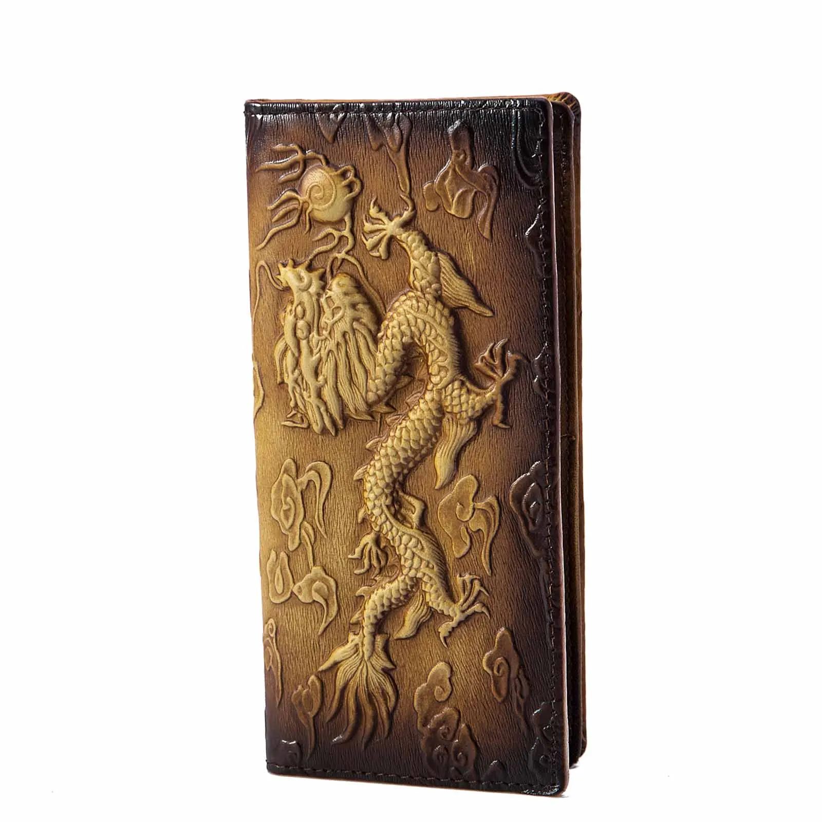brown-dargon Горячая распродажа мужской качественный кожаный дизайн Чековая книжка модный Тигр даргон тиснение Органайзер Длинный кошелек мужской кошелек 1014-cb - Цвет: brown-dargon