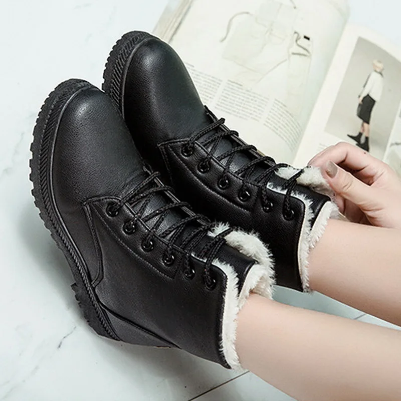 

2019 Boots Women Leather Shoes For Winter Boots Shoes Woman Casual Winter Warm Plush Botas Mujer Female Ankle Boots