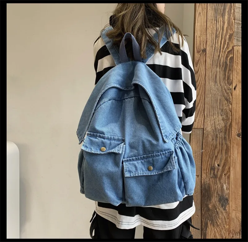 2021 Джинсовый Рюкзак в винтажном стиле большой размер школьные сумки для