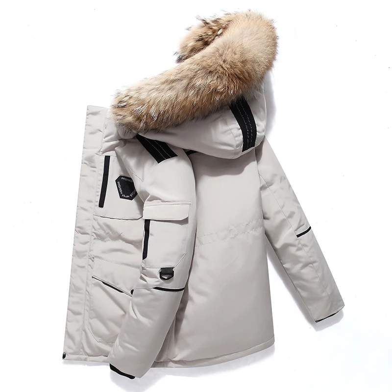 Winter New Men Solid Color Parkas White Duck Down Men's brand Collar Warm Thick Jacket Male Detachable Hat Casual Parka Coat