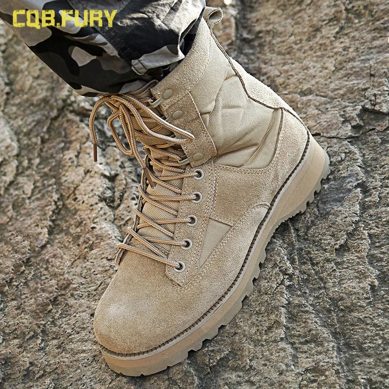 Spring Combat Boots Men's 07 Combat Special Forces Breathable Worker Martin Desert Tactical Hight-top Hiking Shoes