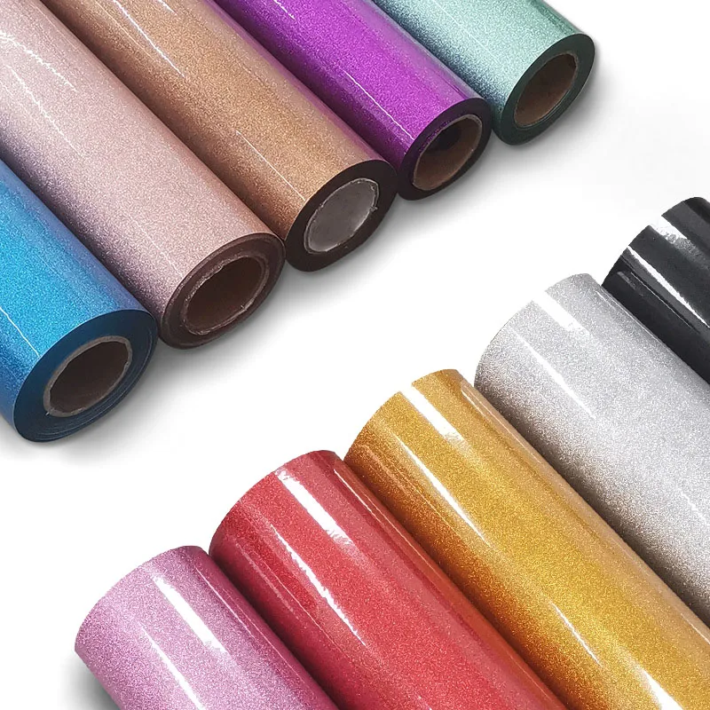 

25x100cm 1 Roll Heat transfer glitter vinyl transfer vinyl iron on for clothes HTV shirt high elastic decor film easy to cut