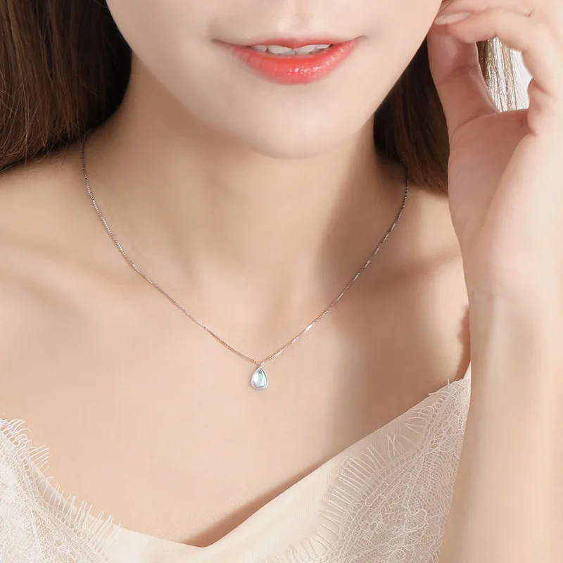 100% 925 Серебро Висячие серьги из лунного камня длинное ожерелье для женщин цепи