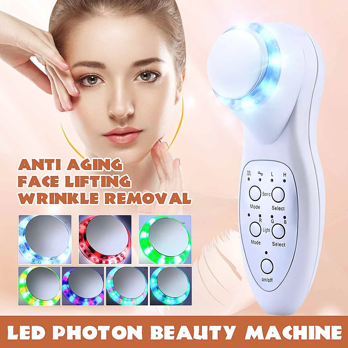 

7 Color Led Light Ultrasonic Facial Skin Appliance LED Photon Light Therapy Rejuvenation Device Mode RGB Beauty Instrument