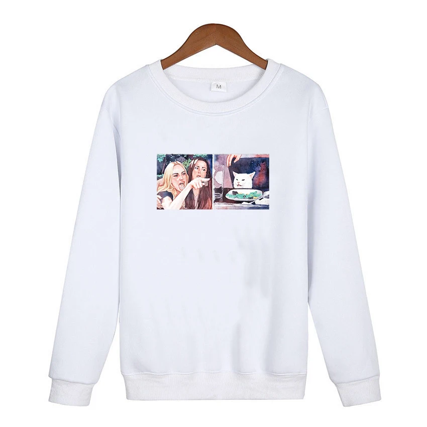 

Cat Meme Womens Print Pullovers Plus Clothing Christmas Sweatshirts Woman Yelling At Table Dinner Hoodies