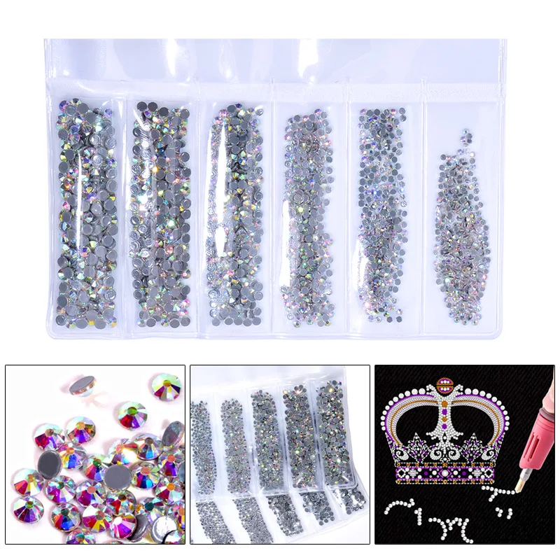 1700 шт. стразы высокого качества 6 размеров в одной упаковке с горячей фиксацией