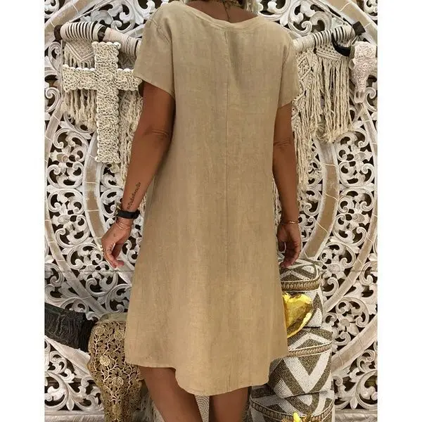 

2019 Hot Selling Eleven Color Eight Yards Solid Color Short Sleeve V-neck Dress