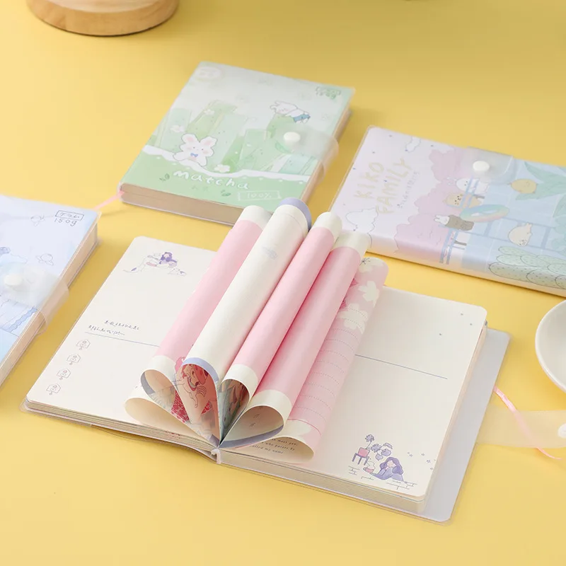 

4pcs/set Creative Cute Snap Buckle Diary Journal Travel Diy Notebook School Kids Gift Item Colored Inside Pages planner 2022