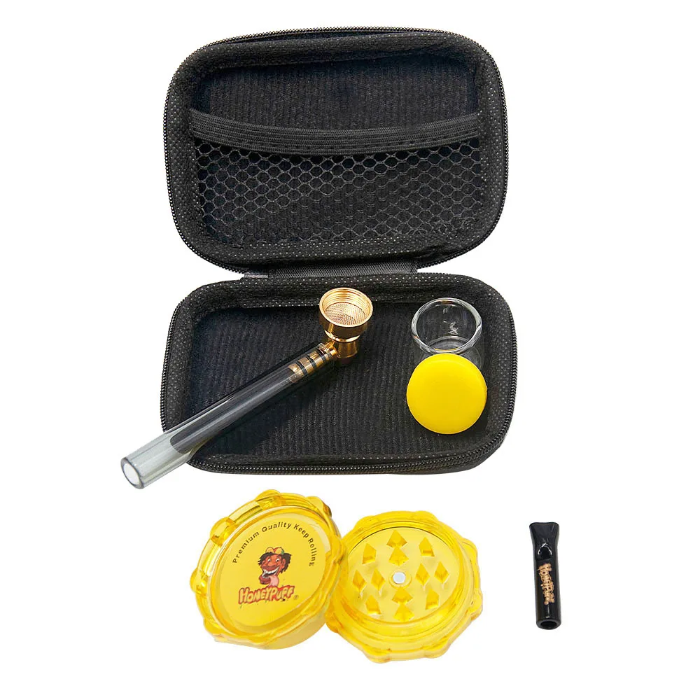 

5 Pcs Set Portable Smoking Set Storage Bag Grinders for herb Tobacco Jars Glass Pipe Storage Tube Cigarette Accessories