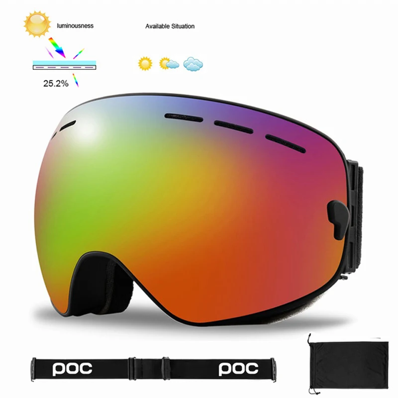 Магнитные двухслойные противотуманные лыжные очки POC маска для занятий спортом