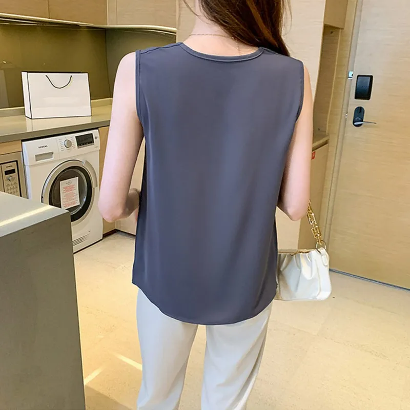 

Jlong Summer V-neck Blouse Loose Tops Summer Sleeveless Blouses Women Shirts