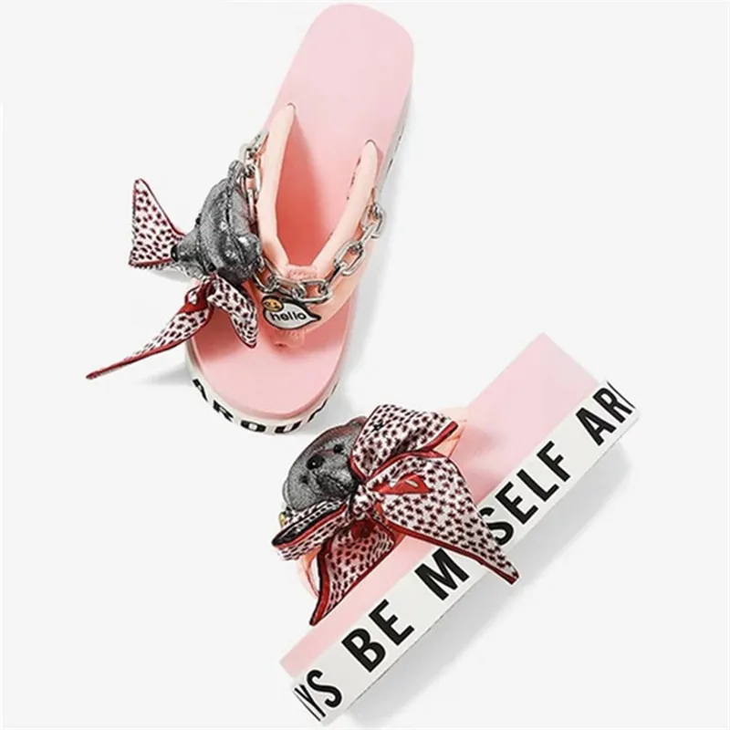 Милые розовые женские летние шлепанцы Вьетнамки Пляжная обувь Шлепанцы на