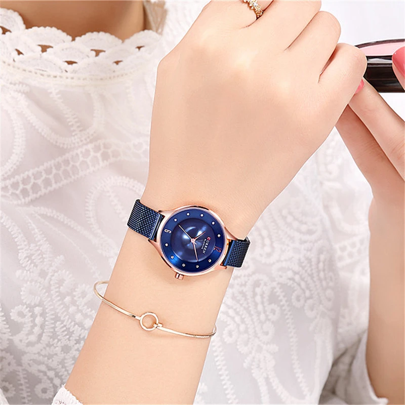 

Classic Quartz Women's Watch With Diamonds Top Brand CURREN Reloj Mujer Girls Fashion Steel Mesh Wristwatch For Ladies Gift