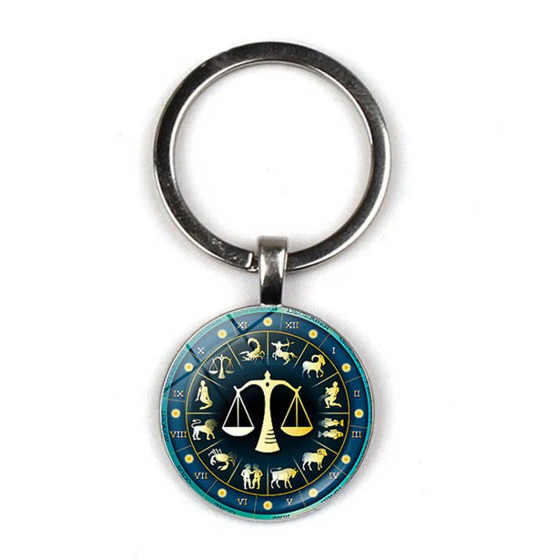 12 знаков зодиака брелок с созвездиями кольца для ключей сумка автомобиля Круглый