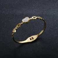 stainless steel luxury clay cz crystal lover heart bangles hollow heart shape bracelets for women men party jewelry gift