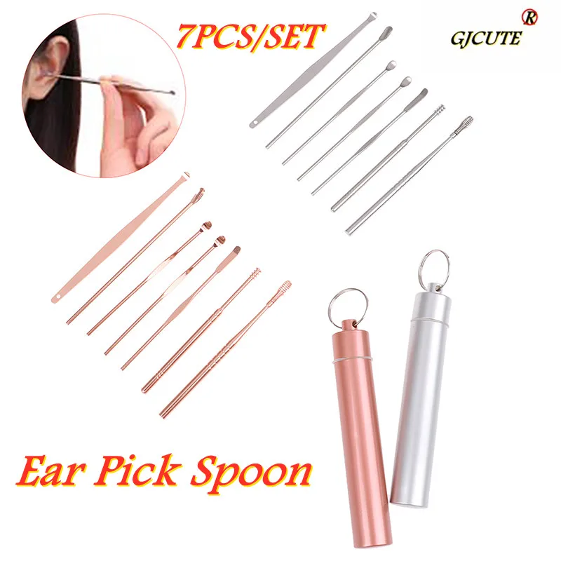 

7 шт./компл. ухочистка из нержавеющей стали, ухочистка для удаления воска, ухочистка, ухочистка, ложка для ухода, инструмент для чистки ушей