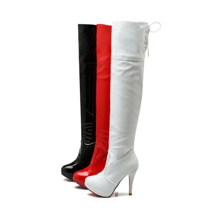 

Womens Stiletto High Heel Tie Up Platform Over Knee Thigh Boots Runway Nightclub
