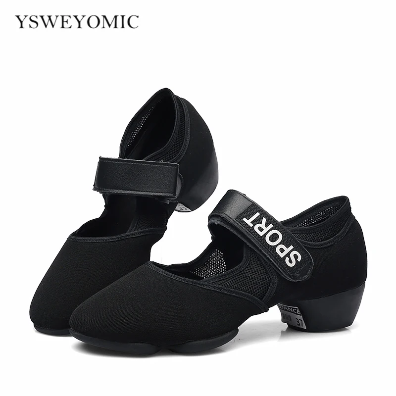 New Sneakers Latin Salsa Dance Shoes Women meduim heel Sport Rubber Outsole in Split Dance Shoes For Girls