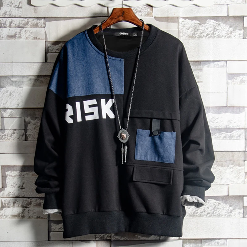 

2019 Autumn Streetwear o neck T Shirt Men Casual Fitness Tops&Tees patchwork Long Sleeve Pullover shirt Homme Plus Size 8xl 9xl