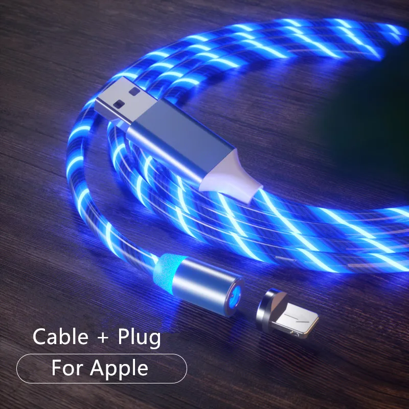 Blue for iPhone 1/2 м Магнитный кабель для быстрой зарядки светящийся в ночное время 2.4A Micro usb type C кабель для iphone samsung huawei Светодиодная лампа Xiaomi провод шнур - Цвет: Blue for iPhone