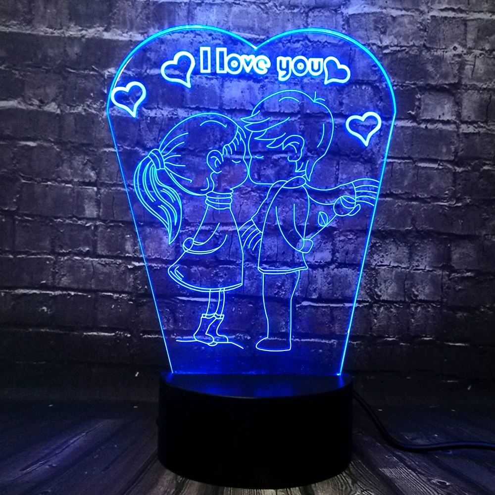 Романтический 3D светодиодный светильник с надписью «I LOVE YOU», лампа RGB, ночник, светильник для мальчика, поцелуя, девочки, стол для спальни, Декор, Подарочная бутафория для любимой девушки